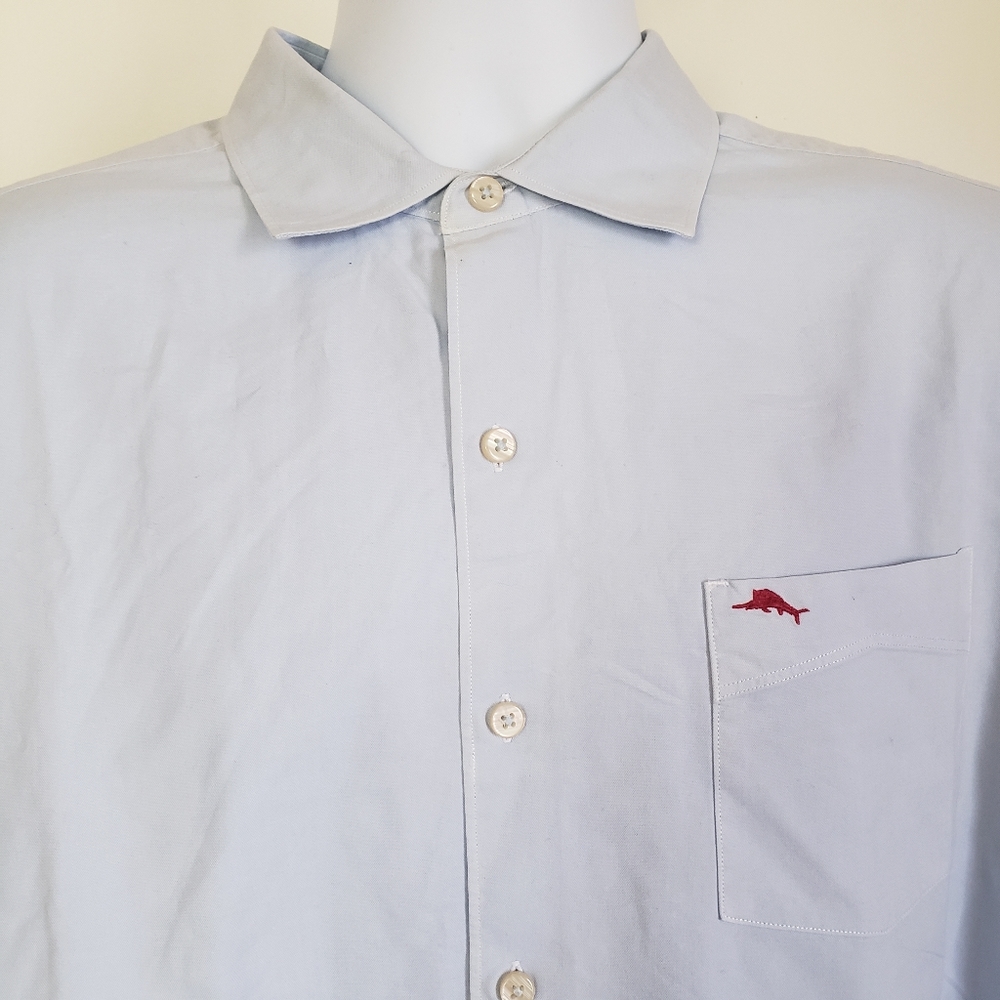 SOLD Tommy Bahama Mens Shirt Large Blue Long Slv Button Front Cotton Silk NEW - Picture 5 of 9